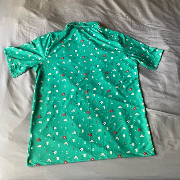 Criquet Golf Polo Shirt Mens M Green Augusta Print Floral Geometric Activewear - Picture 4 of 12